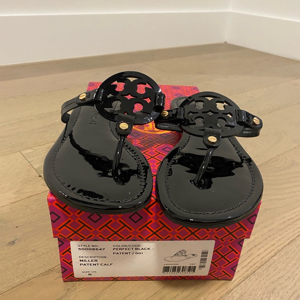 Tory Burch Miller Patent Calf Black Sandal